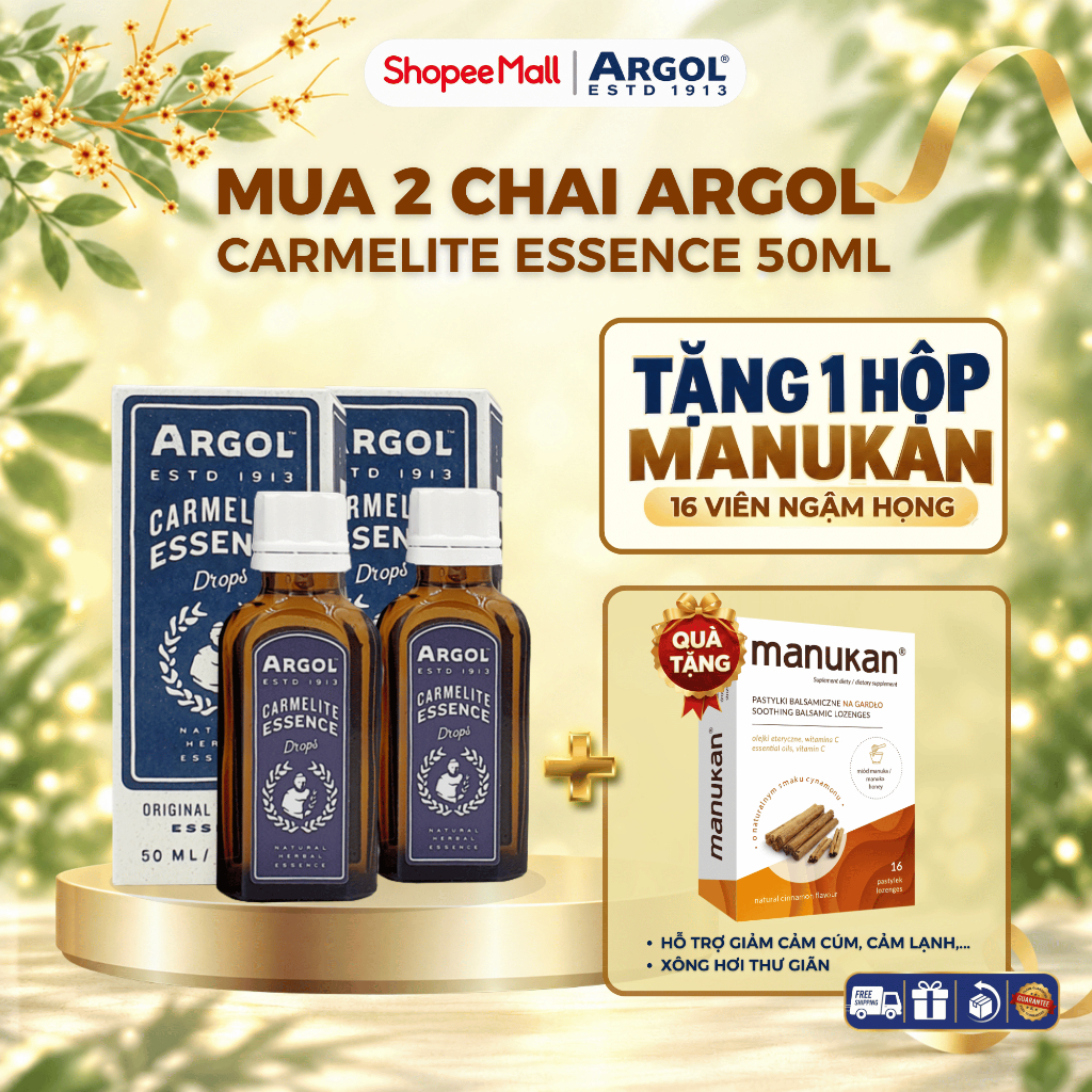 [Combo 2 tặng 1] Tinh dầu thảo dược Argol Carmelite Essence 50ml, tinh dầu thiên nhiên, xông mũi họn