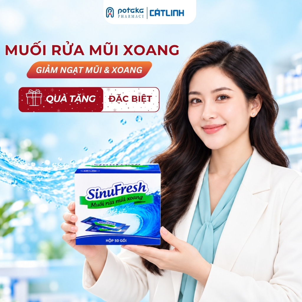 Muối rửa mũi Sinufresh Cát Linh hộp 50 gói làm sạch mũi, giảm nghẹt mũi, viêm xoang