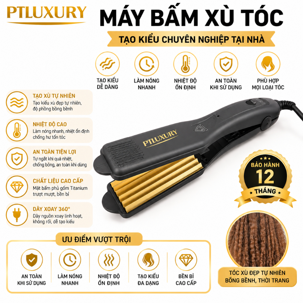 Máy dập xù chân tóc PTLUXURY bấm xù,bấm mè tạo kiểu tóc làm phồng chân tóc bản…