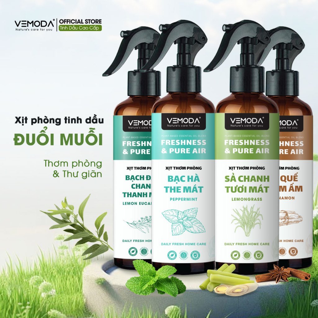 Xịt phòng tinh dầu Sả Chanh, Bạc Hà, Quế VEMODA giúp thơm phòng, xua đuổi muỗi côn trùng, khử mùi