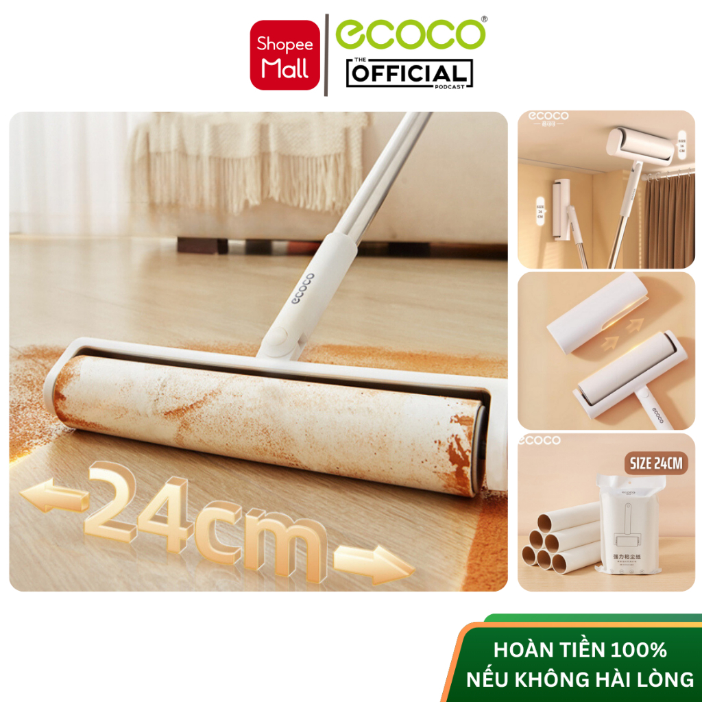 Cây Lăn Bụi ECOCO Cán Dài Tiện Lợi, Chổi Lăn Bụi Sàn Nhà, Làm Sạch Đa Năng 1 Cuộn 60 Lần Xé