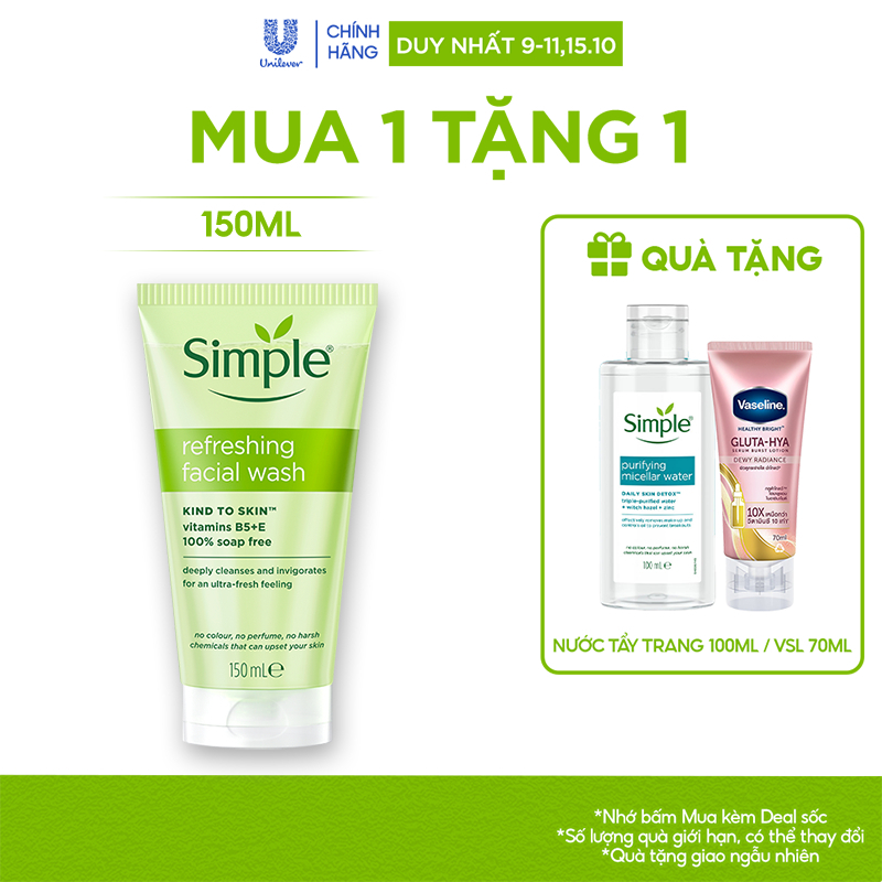 Sữa Rửa Mặt Simple lành tính và hiệu quả cho mọi loại da 150ml (bao bì tùy lô…
