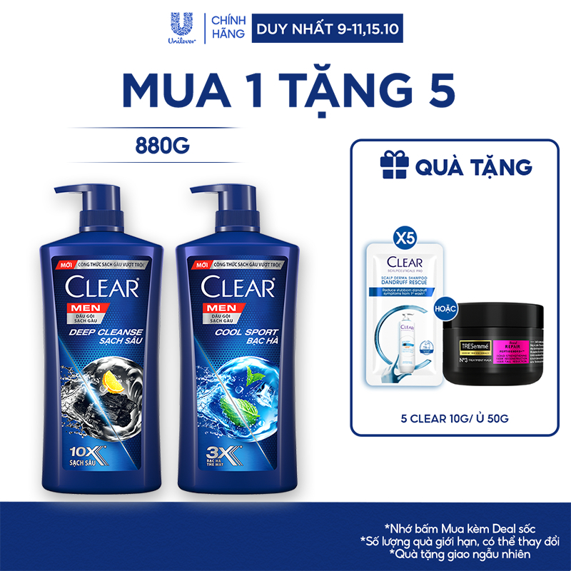 Dầu Gội Đầu Clear Men Deep Cleanse Than Hoạt Tính Đánh Bay Gàu, Ngứa Và Dưỡng Tóc Khỏi Khói Bụi 900g