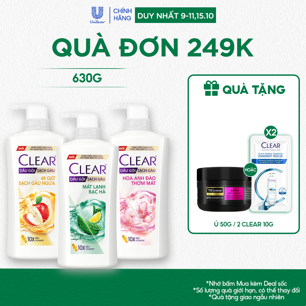 Dầu gội sạch gàu Clear đánh bay gàu & nhờn ngứa, sảng khoái cả ngày dài 630G