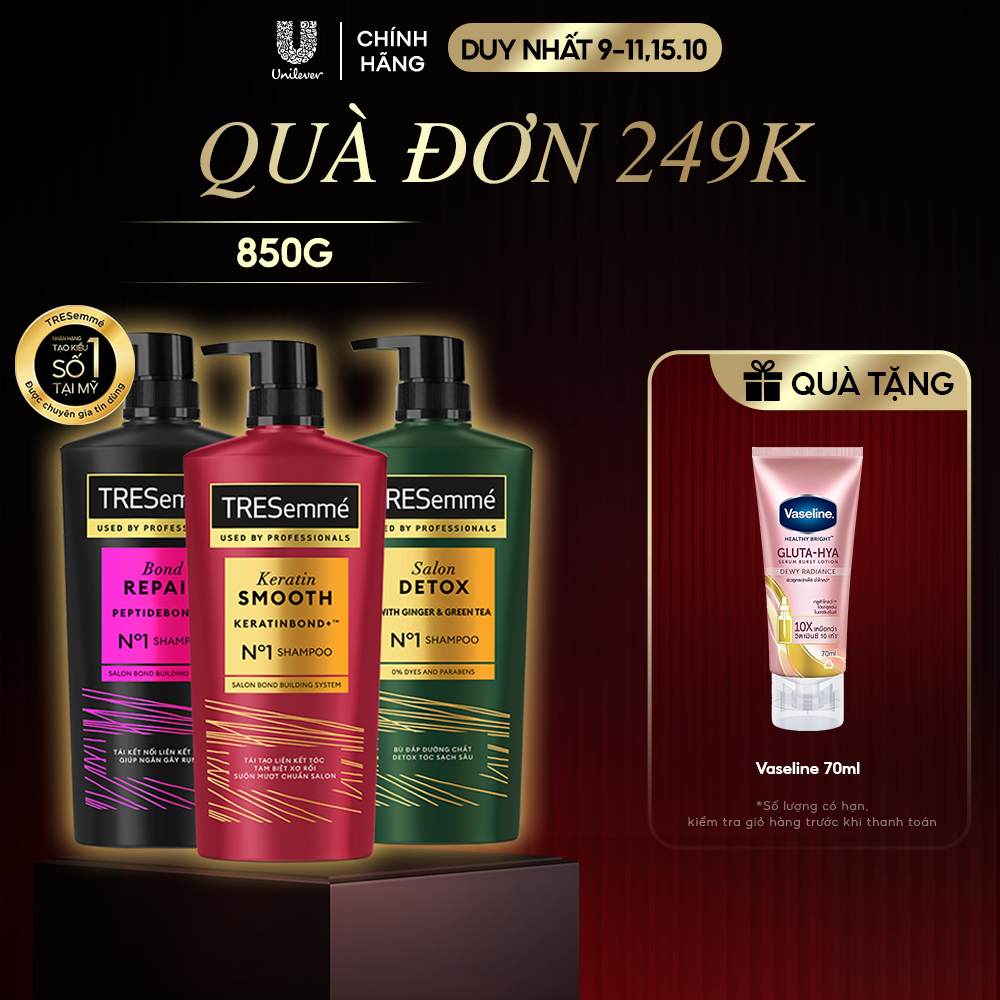 Dầu Gội TRESemmé Keratin Smooth/ Bond Repair/ Salon Detox Cho Tóc Vào Nếp, Giảm Gãy Rụng, Detox Sạch sâu 850g