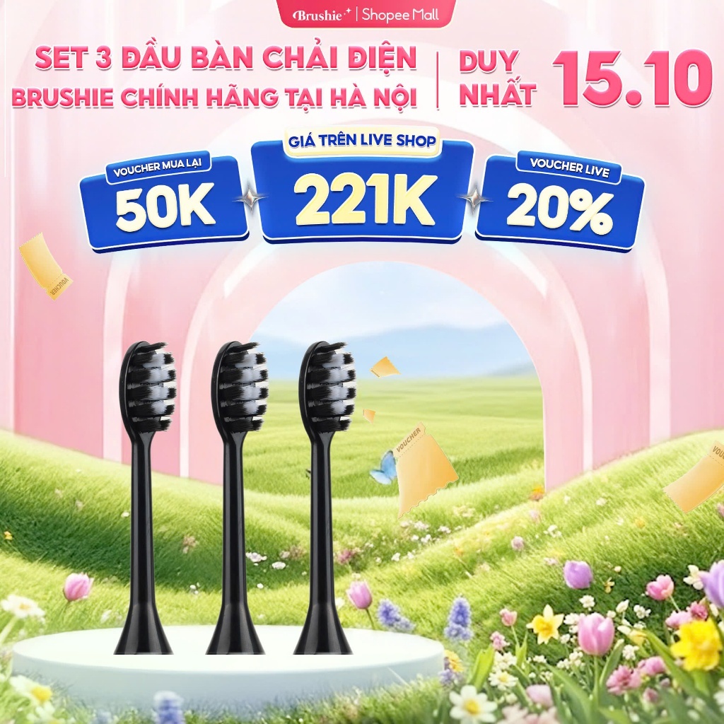 Set 3 đầu bàn chải thay thế của bàn chải điện Brushie siêu tiết kiệm, LIS