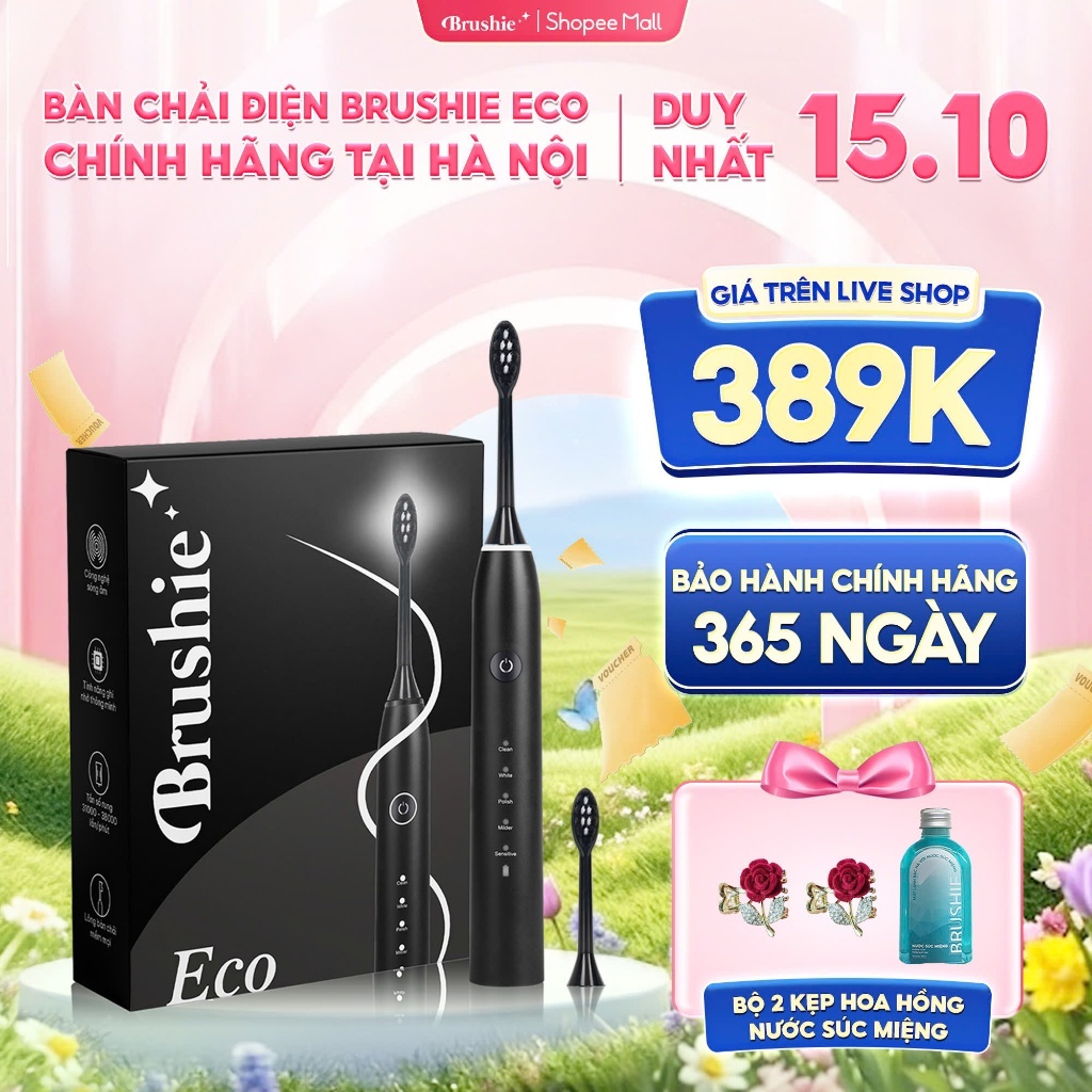 Bàn chải điện Brushie Eco chính hãng phiên bản tiết kiệm với 5 chế độ làm sạch…