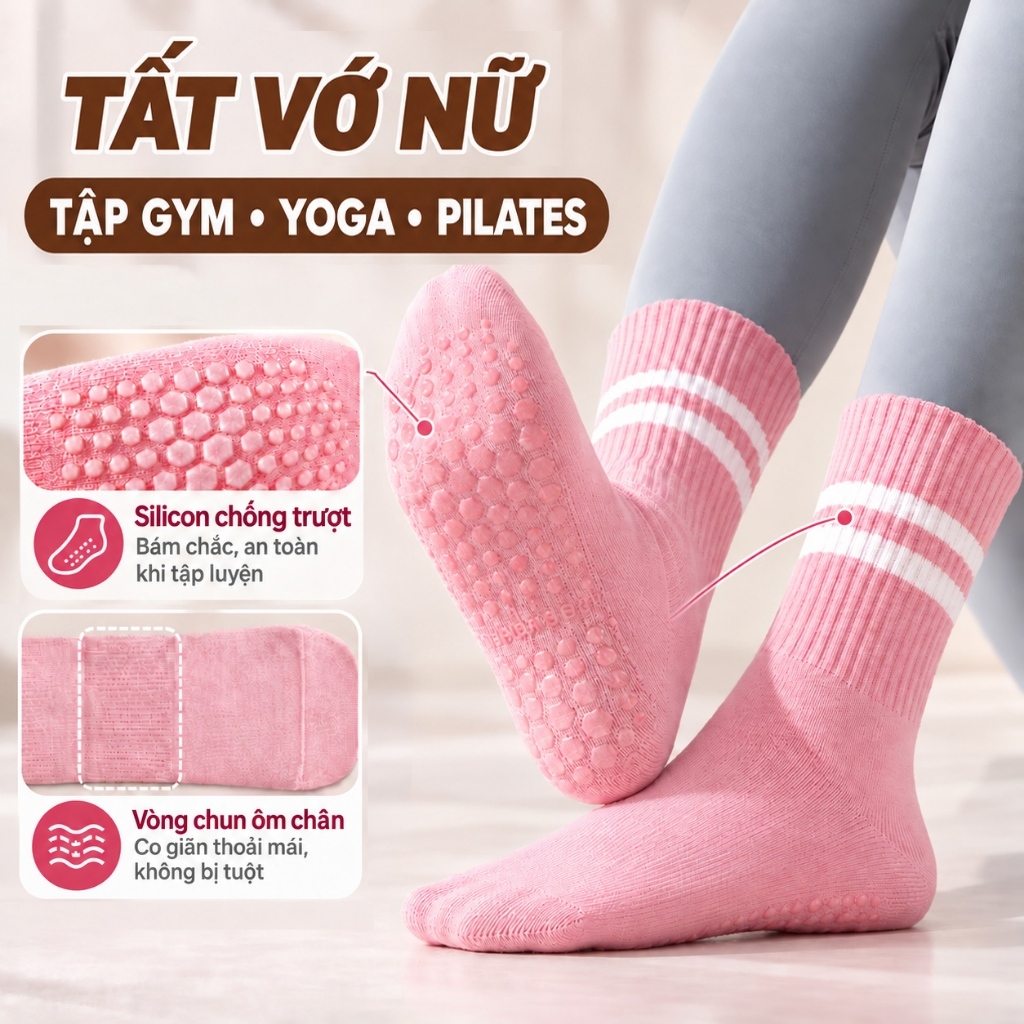 Tất nữ cổ cao tập Gym,Yoga, Pilates chống trơn trượt. Vớ thể thao nữ chất liệu…