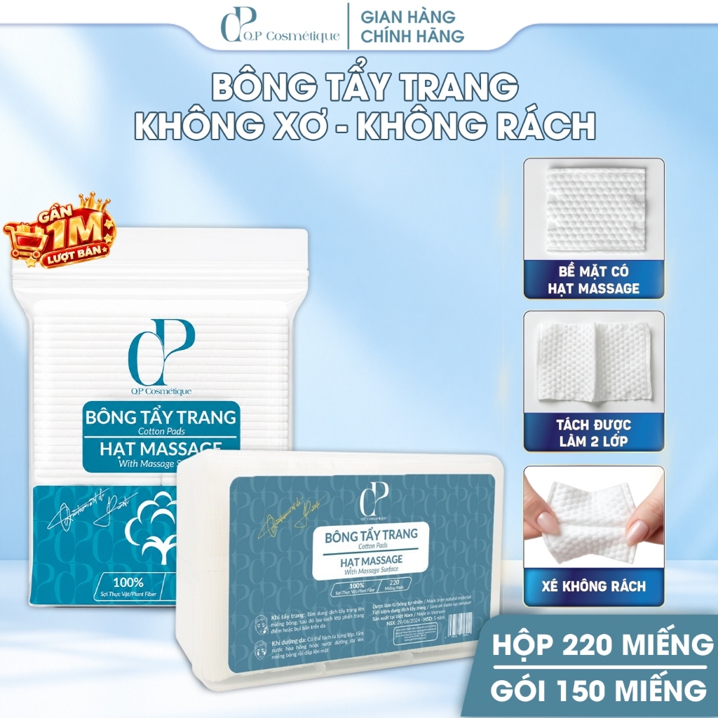 Bông Tẩy Trang Quốc Dân Ép Định Hình Q.P Cosmétique Không Xơ Rách, Hạt Massage…