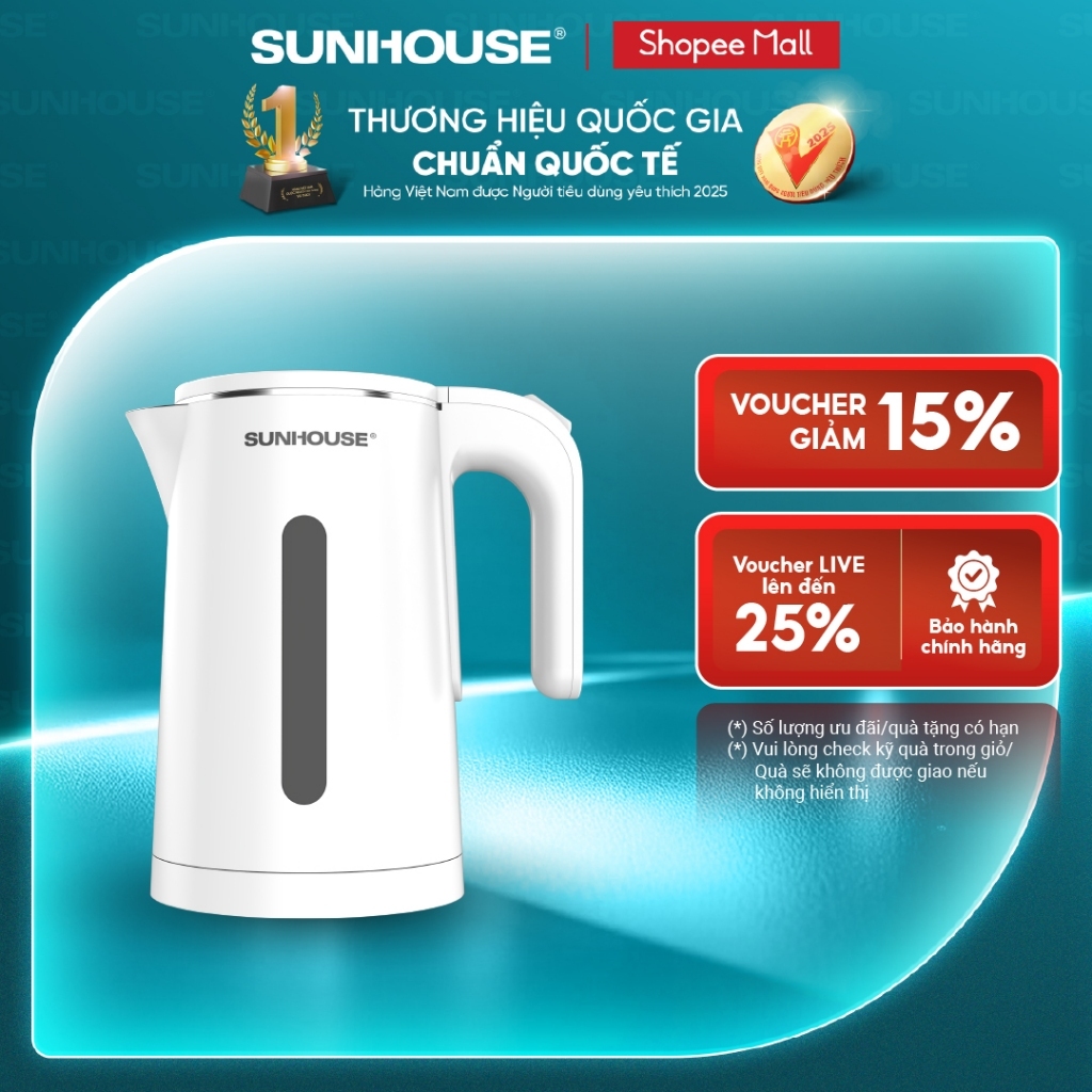 Ấm siêu tốc Inox 304 1.8L SUNHOUSE SHD1351/ SHD1351W - Thân ấm 2 lớp - Vỏ nhựa…