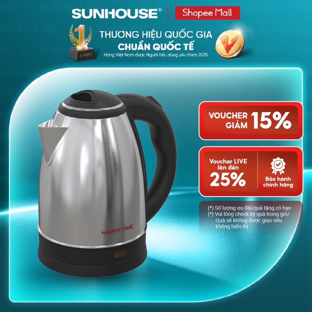 Ấm siêu tốc Inox 1.8L SUNHOUSE Happy Time HTD1021 - Hàng chính hãng - Bảo…