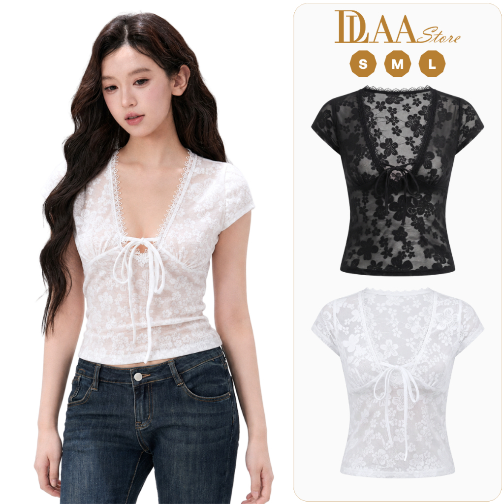 Áo Ren Kiểu Sát Nách Cổ V DaaLaa Store Phối Dây Thắt Nơ Ngực A51497