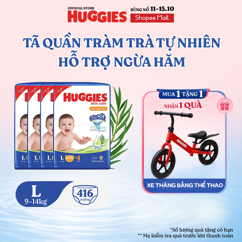 Combo 4 Tã quần Huggies Skincare Mega Jumbo M106/L96+8/XL84+4/XXL76+4