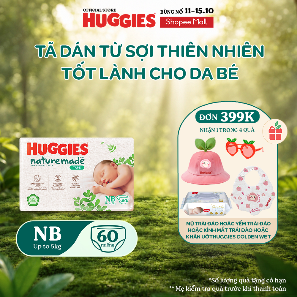 Tã Dán Huggies Platinum Nature Made cho bé Size NB60