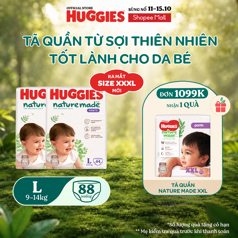 Combo 2 Tã Quần Huggies Platinum Nature Made L44