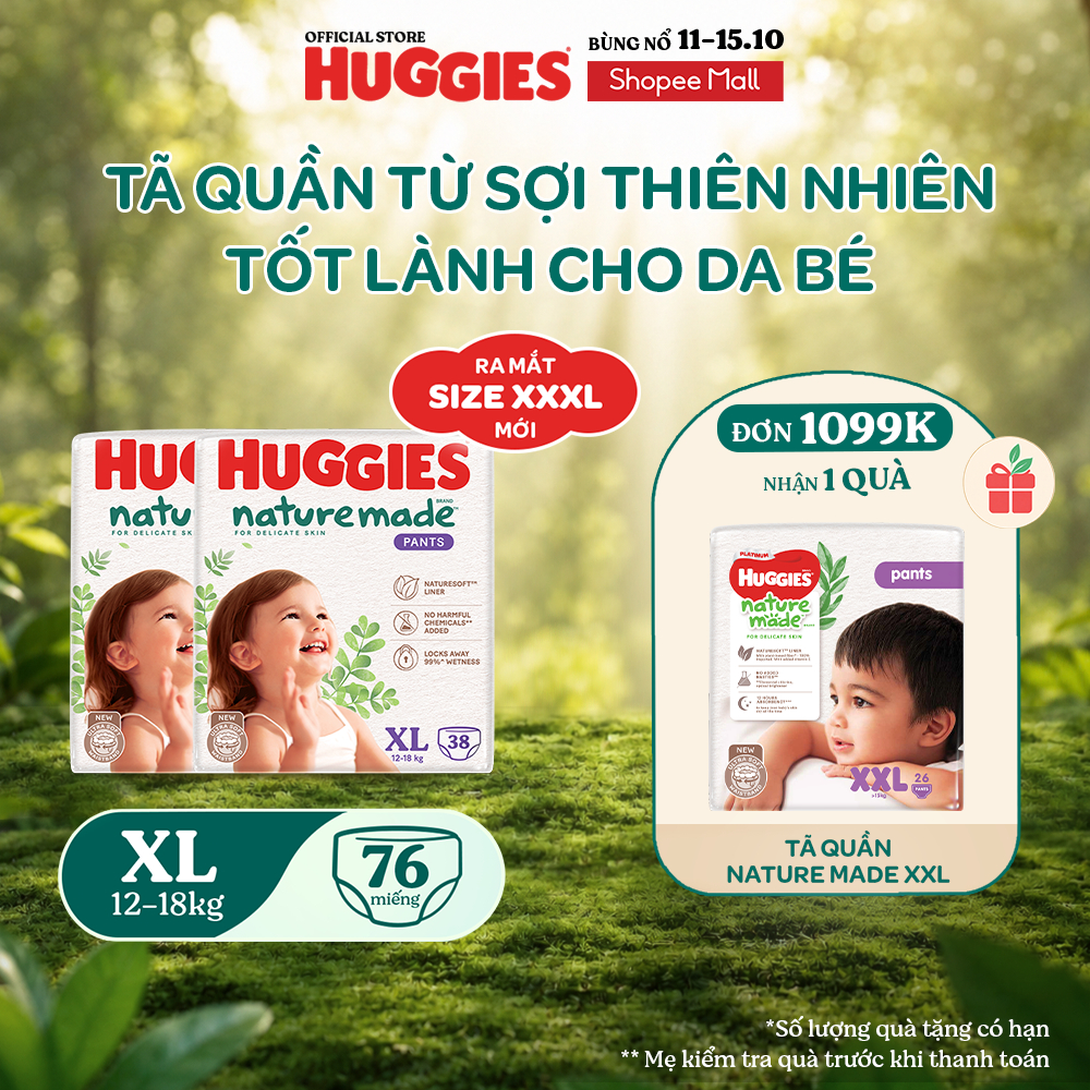 Combo 2 Tã Quần Huggies Platinum Nature Made XL38