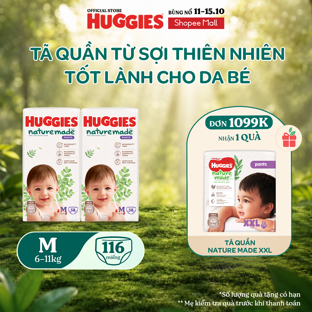 Combo 2 Tã Quần Huggies Platinum Nature Made M58/L44/XL38/XXL26