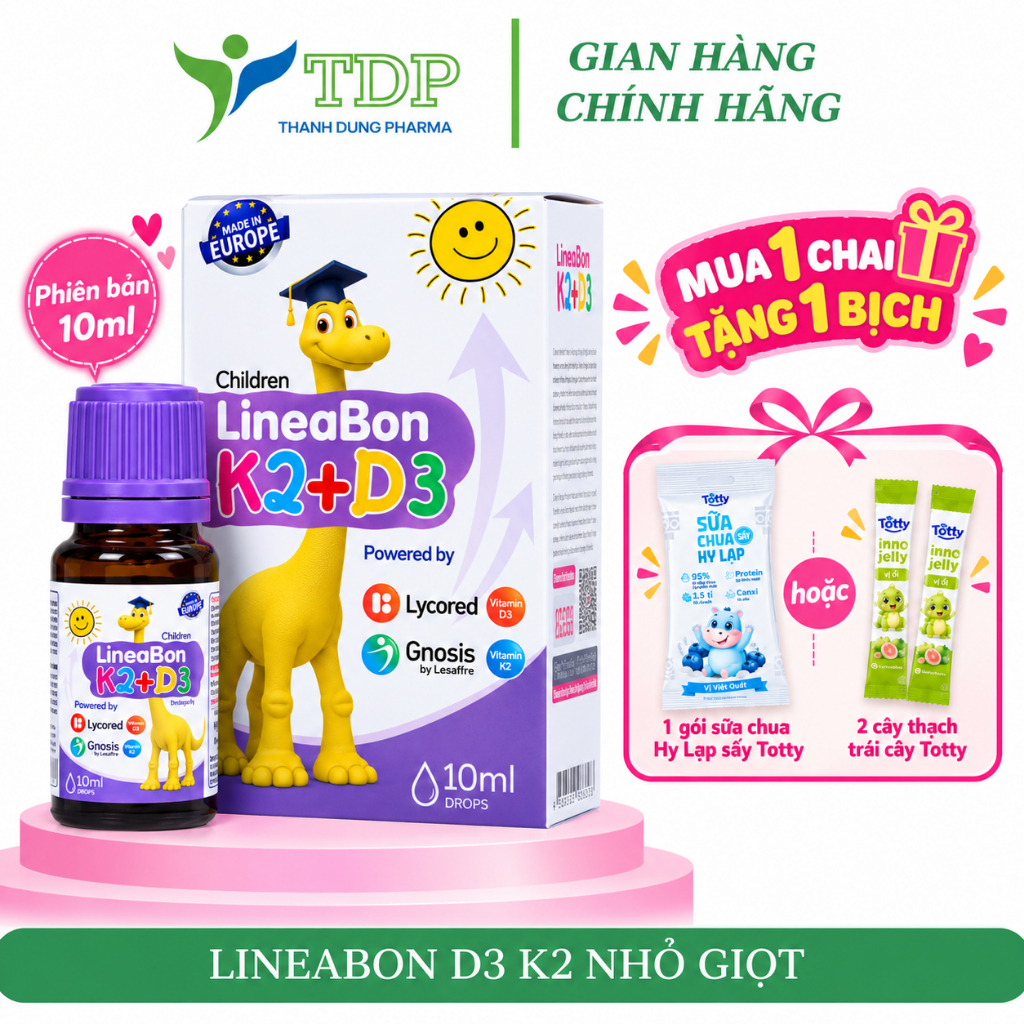 D3 K2 Lineabon nhỏ giọt 10ML hấp thu canxi,con cao lớn trước 7 tuổi