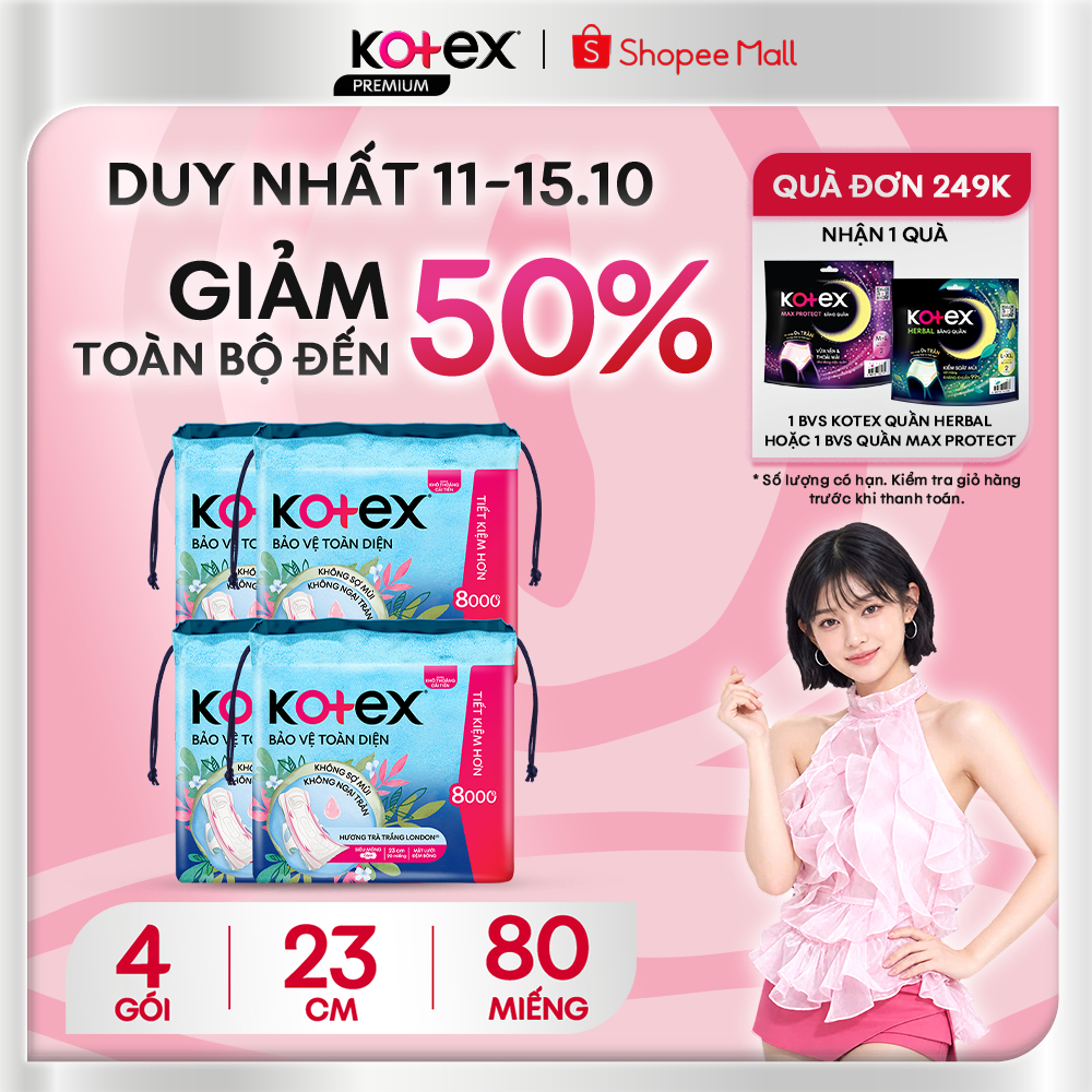 Combo 4 Gói Băng Vệ Sinh Kotex Bảo Vệ Toàn Diện Siêu Mỏng Cánh Khử Mùi Tinh…