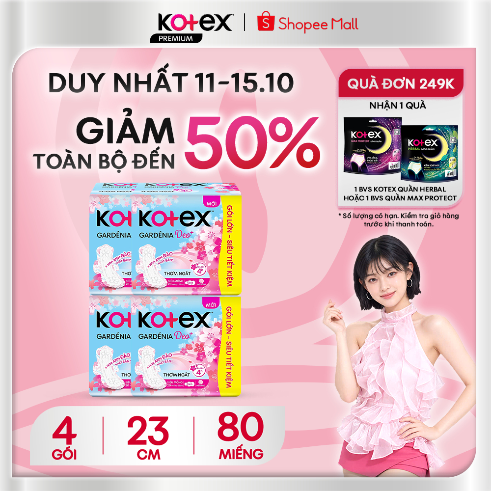 Combo 4 Gói Băng Vệ Sinh Kotex Gardenia Deo+ Hoa Anh Đào Nhật Bản Thơm Ngát…