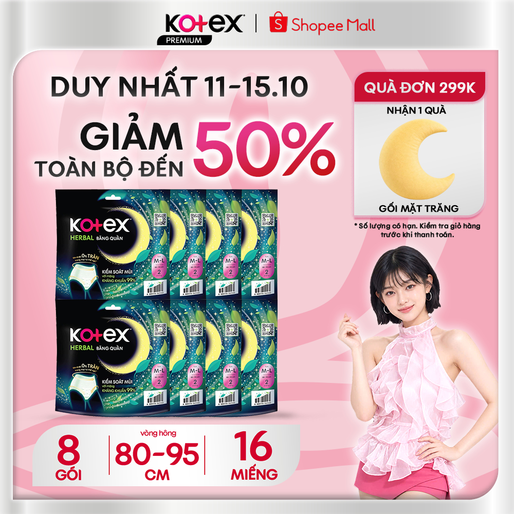 Combo 8 Gói Băng Vệ Sinh Quần Kotex Herbal Ban Đêm Thảo Dược, Kiểm Soát Mùi…