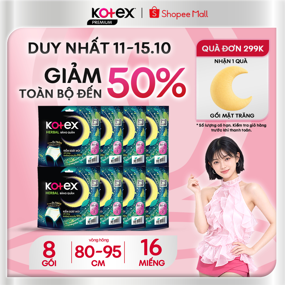 Combo 8 Gói Băng Vệ Sinh Quần Kotex Herbal Ban Đêm Thảo Dược, Kiểm Soát Mùi…