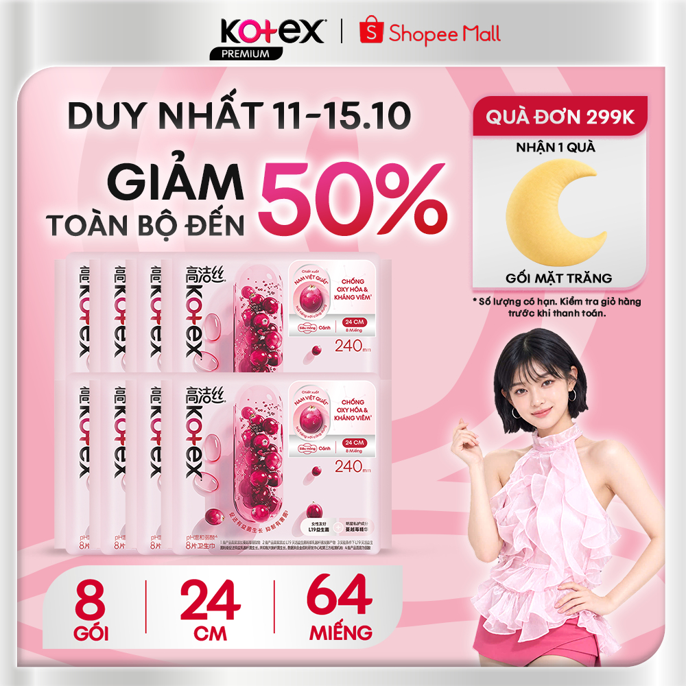 Combo 8 băng vệ sinh Kotex Cranberry Nam Việt Quất Kháng Viêm, Chống Oxy Hóa…