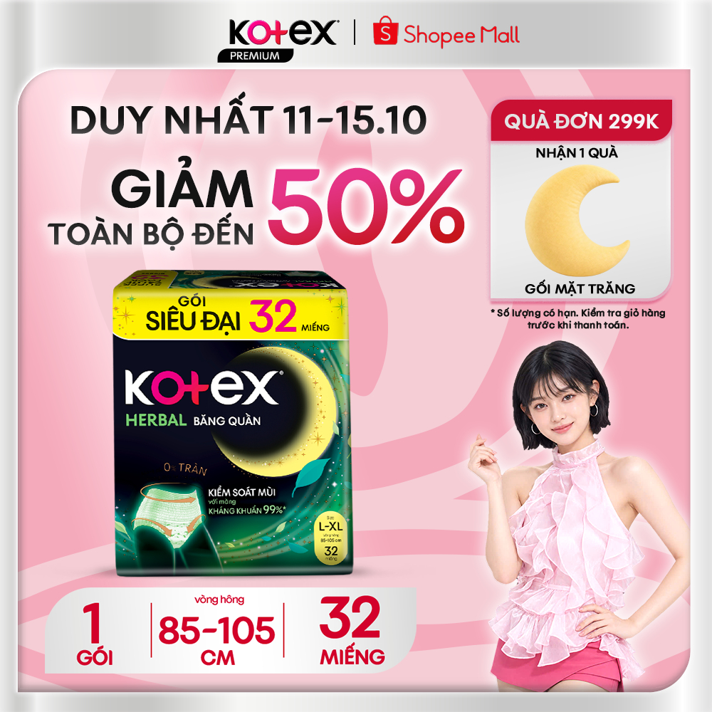 Băng quần Kotex Herbal kháng khuẩn, khử mùi L/XL 32 miếng/gói