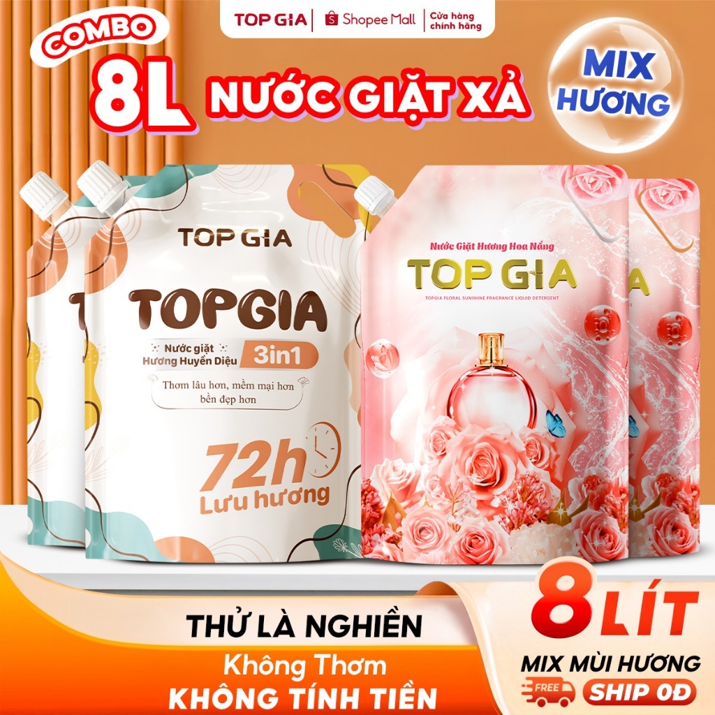 Nước Giặt Xả TopGia Hương Huyền Diệu & Hoa Nắng Thơm Dịu, Lưu Hương Lâu 72H…