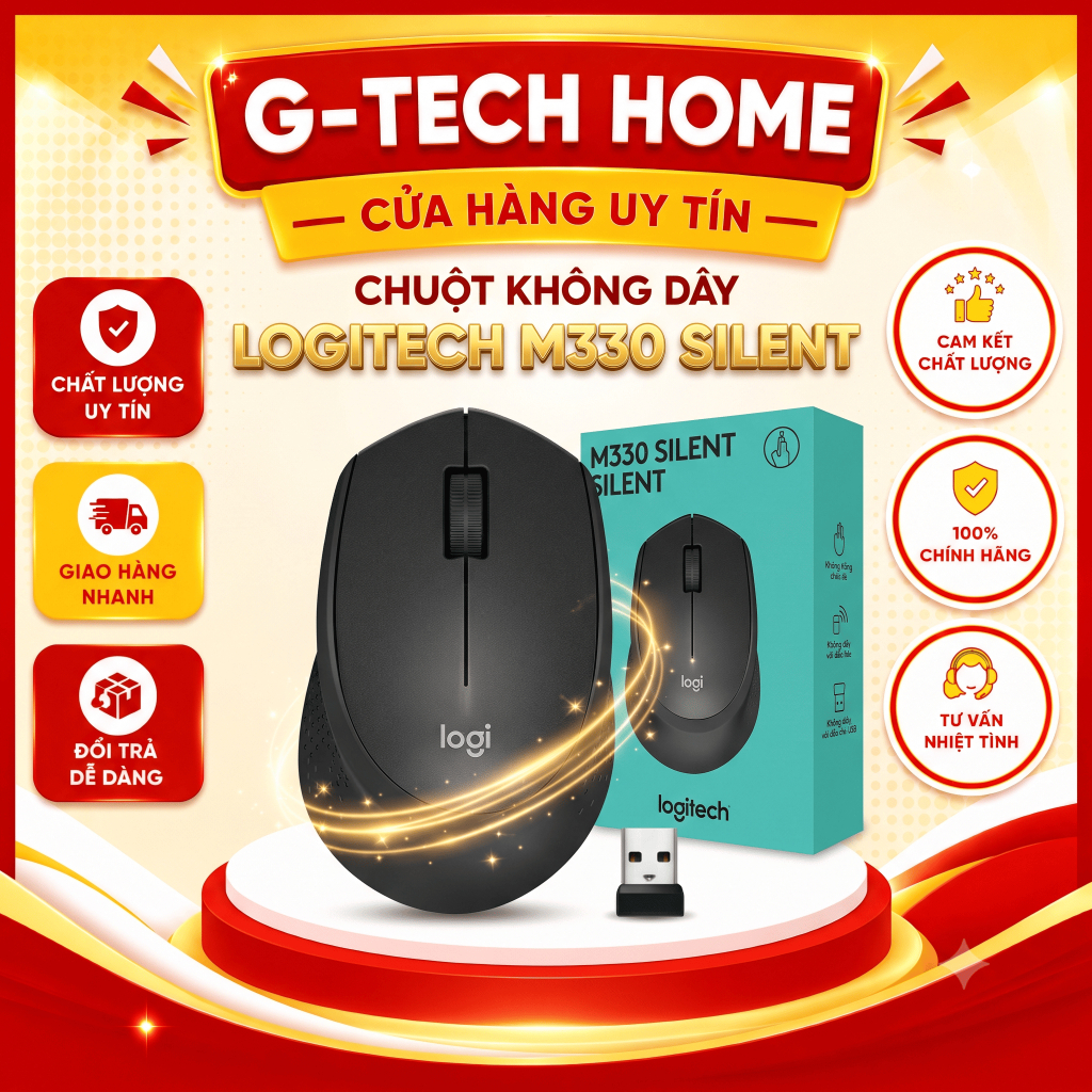 Chuột không dây Logi M330 Silent Plus Không Tiếng Ồn USB, êm ái, độ nhạy cao BH-12TH