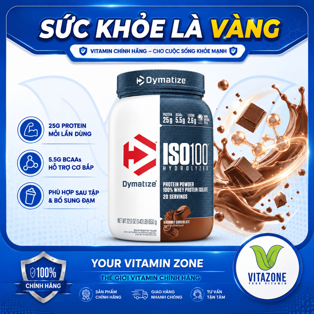 Dymatize ISO100 Hydrolyzed Whey Protein Isolate Hũ 1.4 LBS Bổ Sung Đạm Hỗ Trợ Phát Triển Cơ Bắp