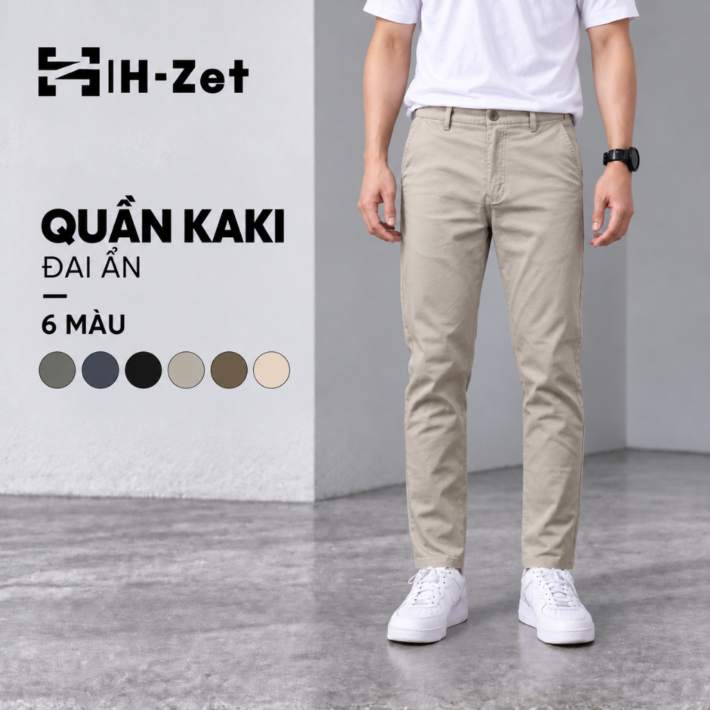 Quần kaki nam đai ẩn chuẩn form slimfit H-ZET, vải kaki dày dặn, co giãn, đanh…