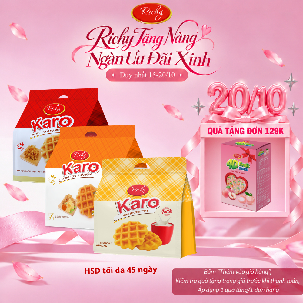 Bánh Karo Richy Vị Phô Mai Hoàng Kim, Trứng Tươi Chà Bông & Trứng Sữa