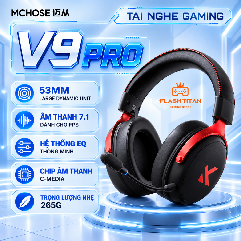 Tai nghe Gaming Mchose V9 PRO Không Dây,Hỗ Trợ App Tùy Chỉnh, Mic Đàm…