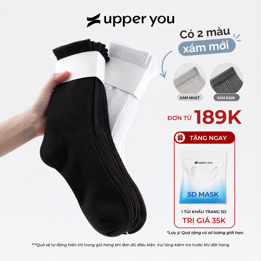 Tất Vớ Nam Nữ Cổ Cao Trơn UPPERYOU Êm Ái Dày Dặn Thoáng Khí - VSF4001/VSF3001