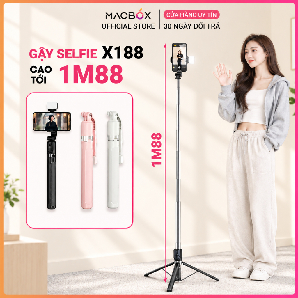 Tripod điện thoại Gậy chụp ảnh 3 chân cao 1M88 Cây chụp hình Selfie tự sướng camera Quay video Livestream