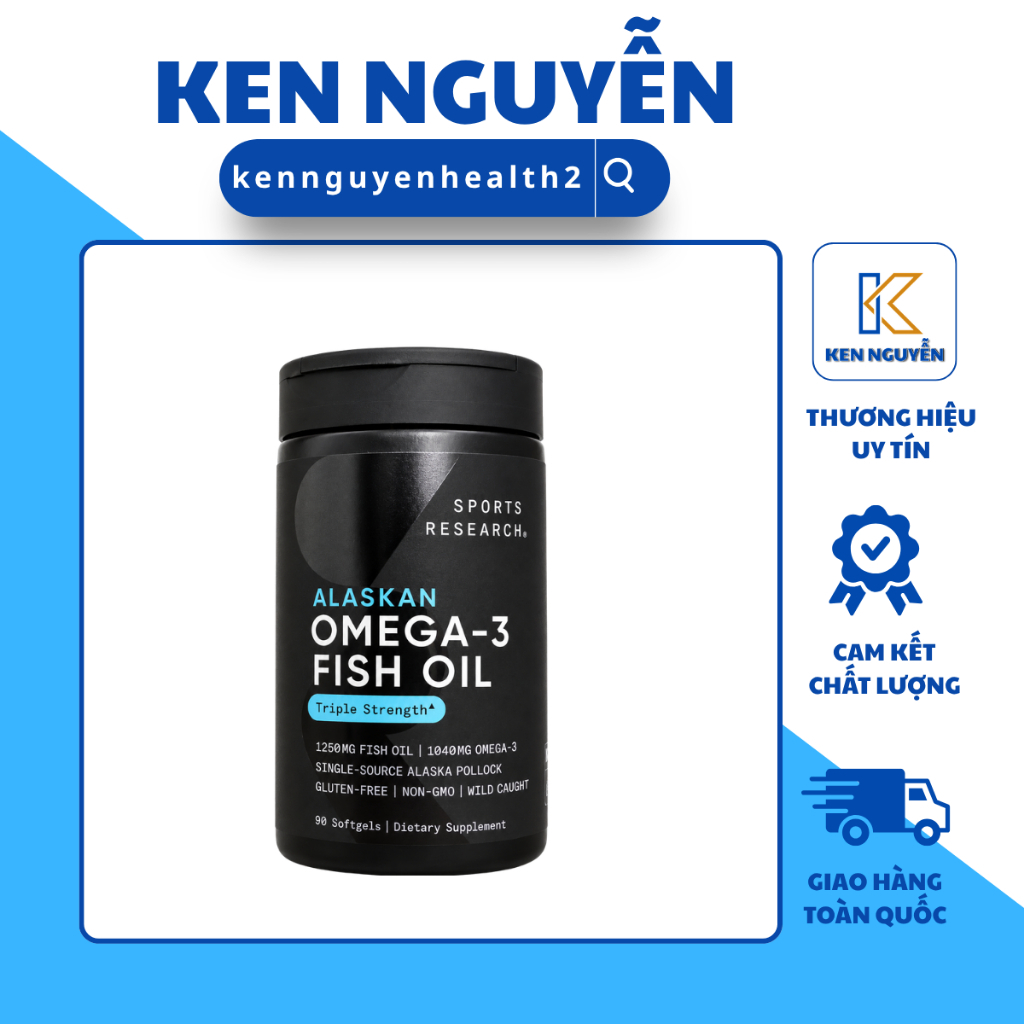 Sports Research Alaskan Omega-3 Triple Strength – EPA 690mg + DHA 260mg – 90 Viên Softgel