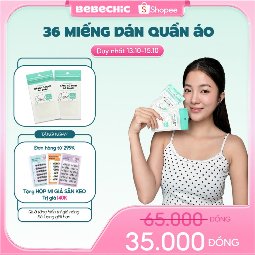 36 Băng Dính Cố Định Quần Áo BEBECHIC Dán 2 Mặt Siêu Mỏng Chống Lộ, Hở Ngực…