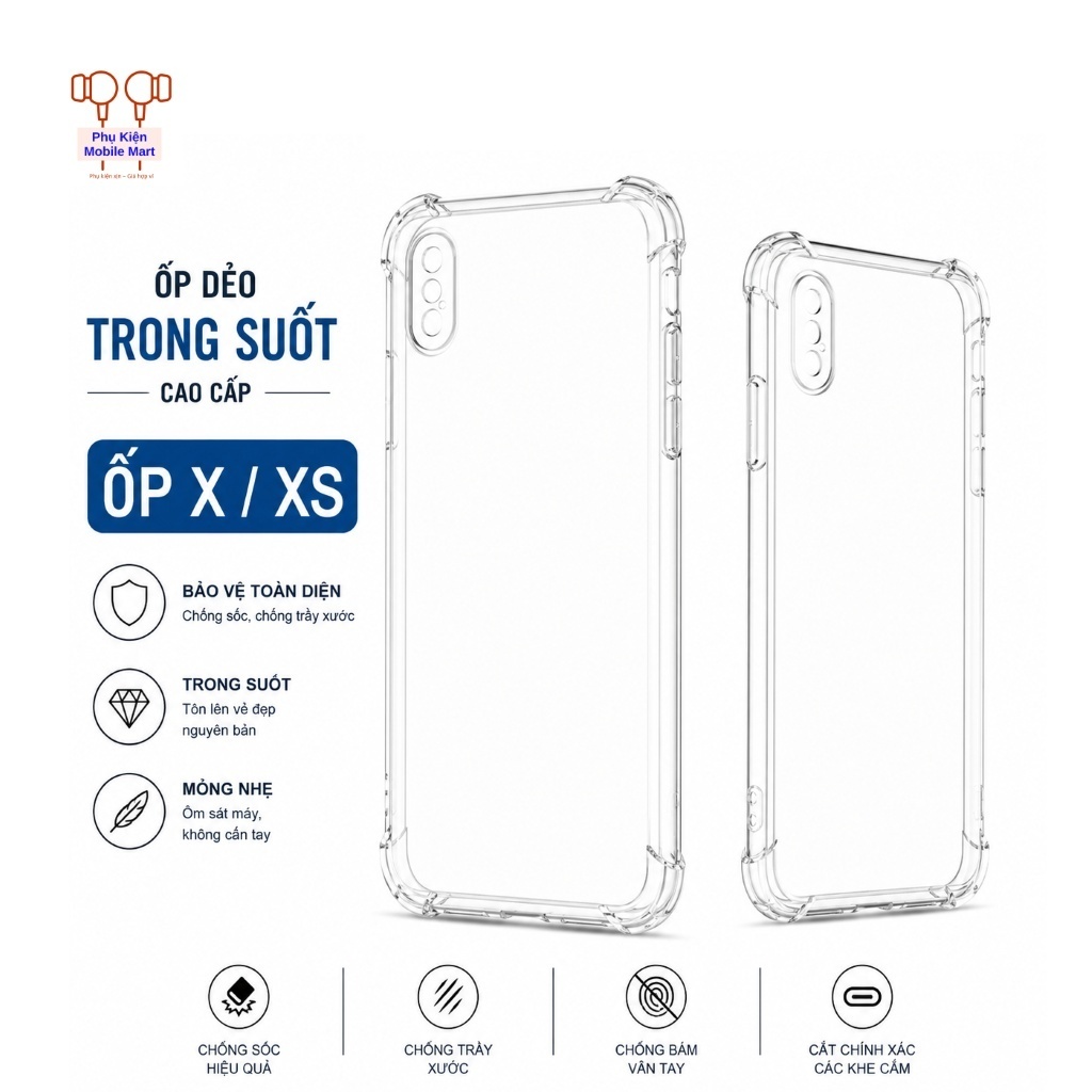 Ốp Lưng Trong Suốt Chống Sốc, bảo vệ cho dòng X / XS / Xr / XS Max /…
