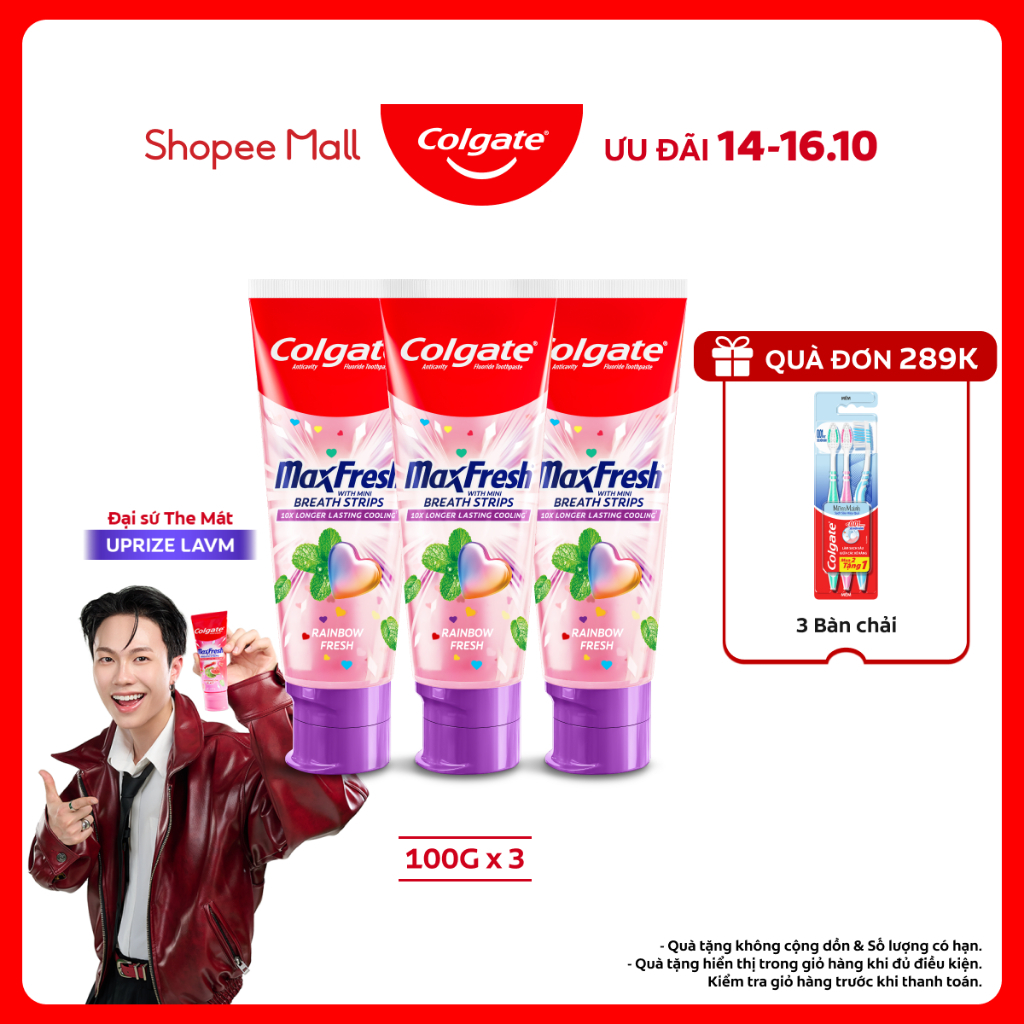 Bộ 3 Kem đánh răng Colgate MaxFresh Hương nhiệt đới, tinh thể cầu vồng the mát 100g/ tuýp