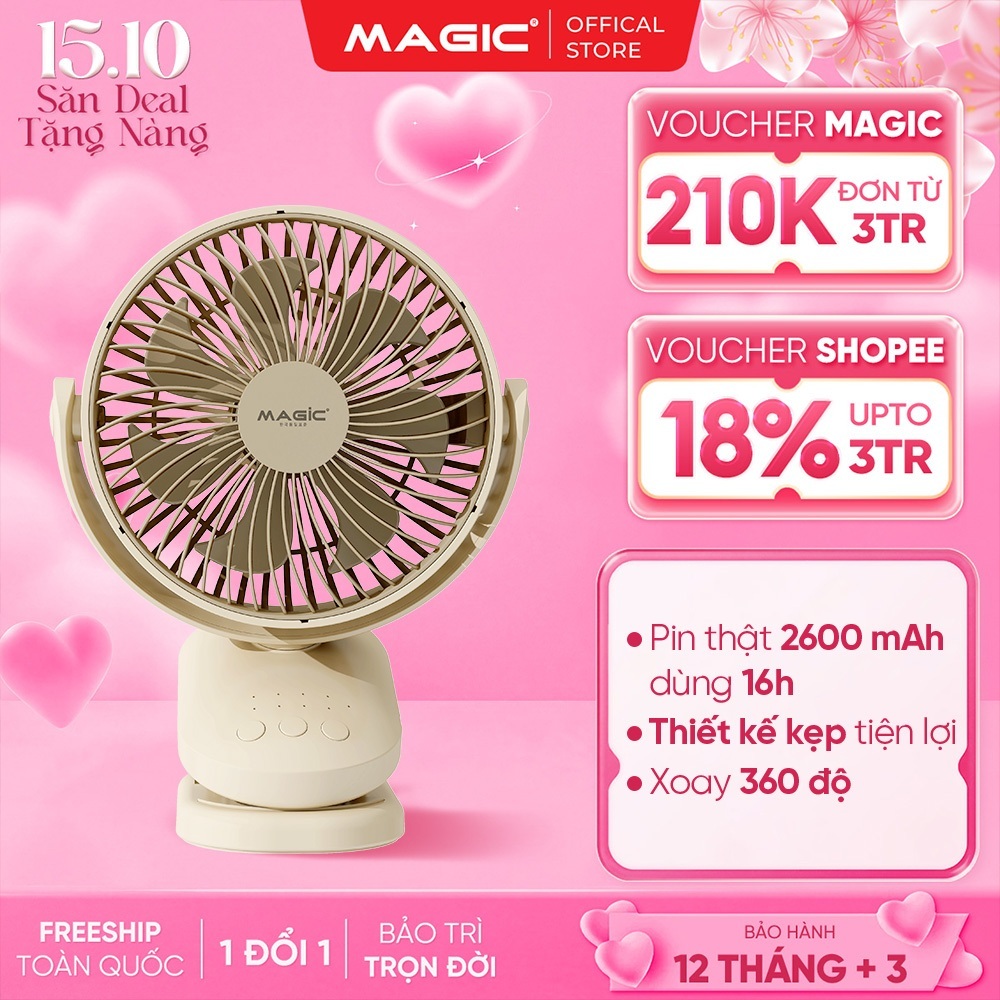 Quạt Tích Điện Kẹp Bàn Magic A-004, Pin Chuẩn 2600mAh, Dùng Liên Tục 16h, BH…