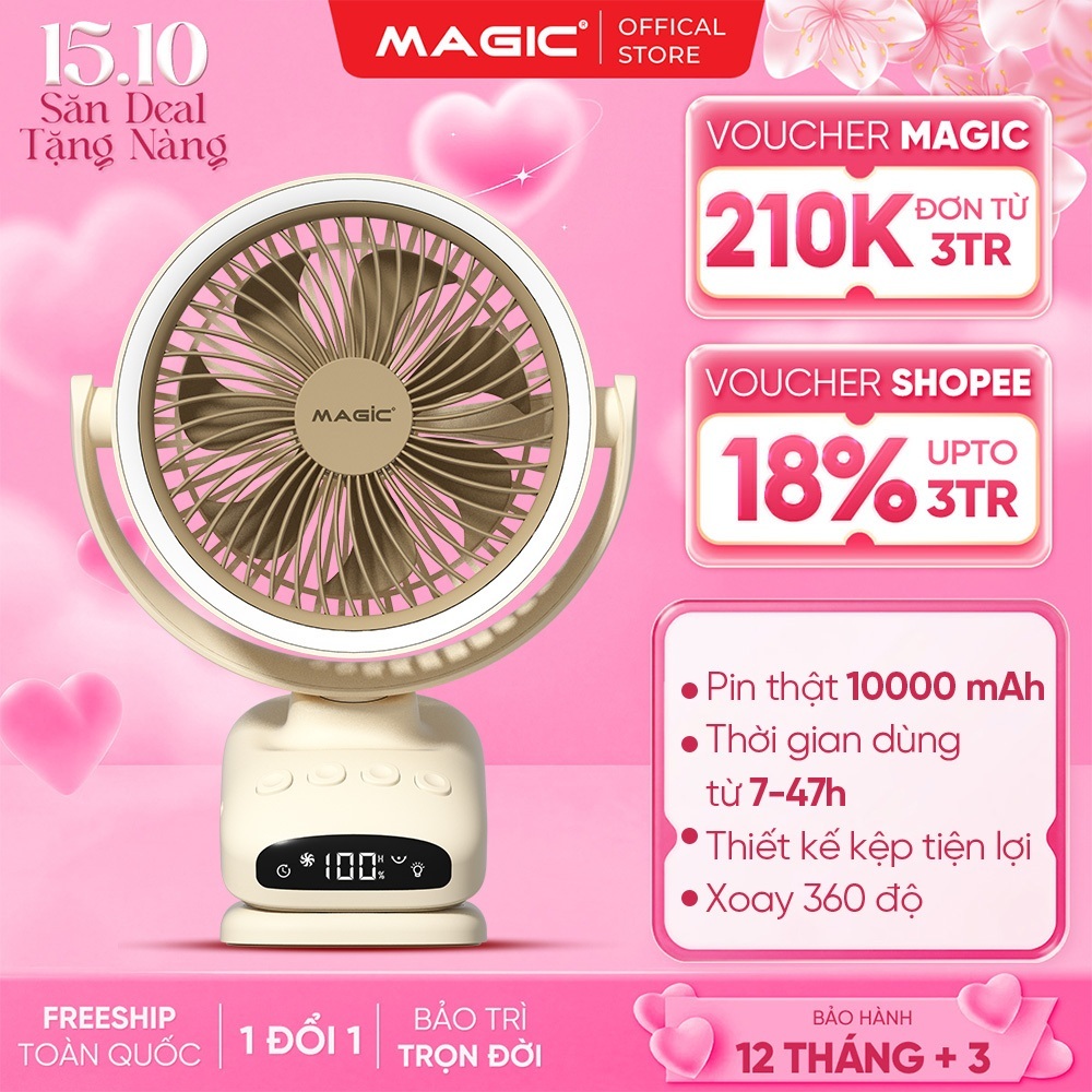 Quạt Kẹp Bàn Magic A-004 Pro Max, Pin 10000mAh, Xoay 360 độ, 5 Tốc Độ Gió Dùng 7-47 Giờ, BH 12 Tháng