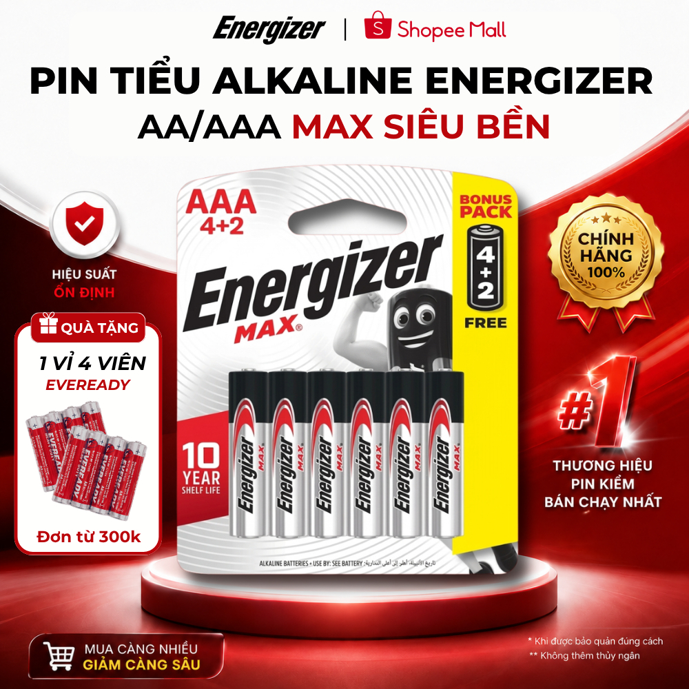 Pin tiểu Alkaline Energizer AA/ AAA Max, Pin tiểu 2A/ 3A Plus, Siêu bền, An…