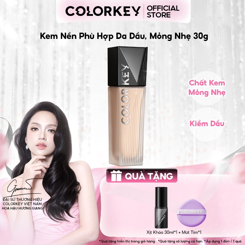 Kem Nền Colorkey Cho Da Dầu 30g - Mỏng Nhẹ Tự Nhiên, Kiềm Dầu, Không Mốc Nền…