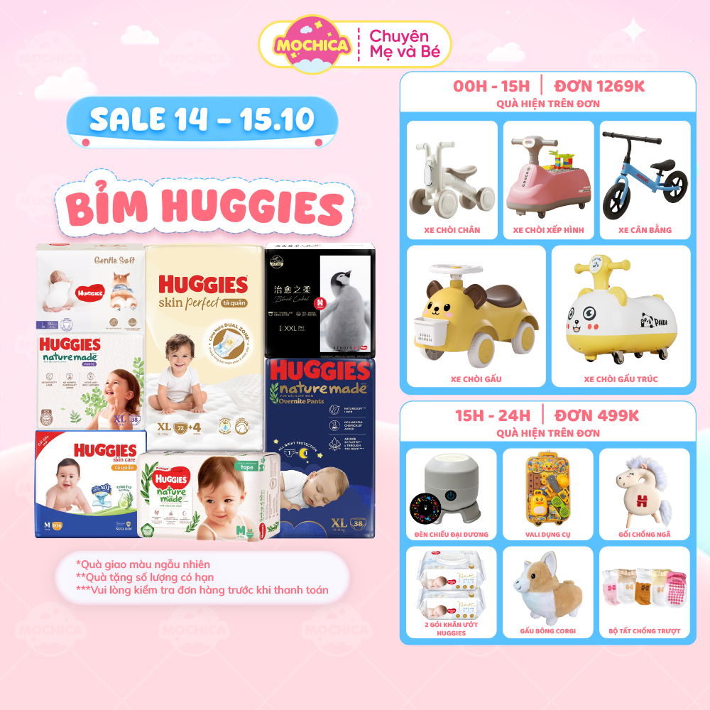 Tã Bỉm Quần/Dán HUGGIES siêu cao cấp Platinum Nature Made đầy đủ size - Mochica