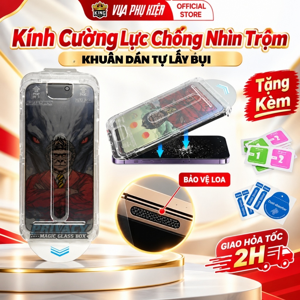 Kính Cường Lực iphone tự hút bụi MKING ,có kèm khung tự dán ,bảo vệ màng loa thế hệ mới, 11 12 13 14 15 16 17 18 Promax