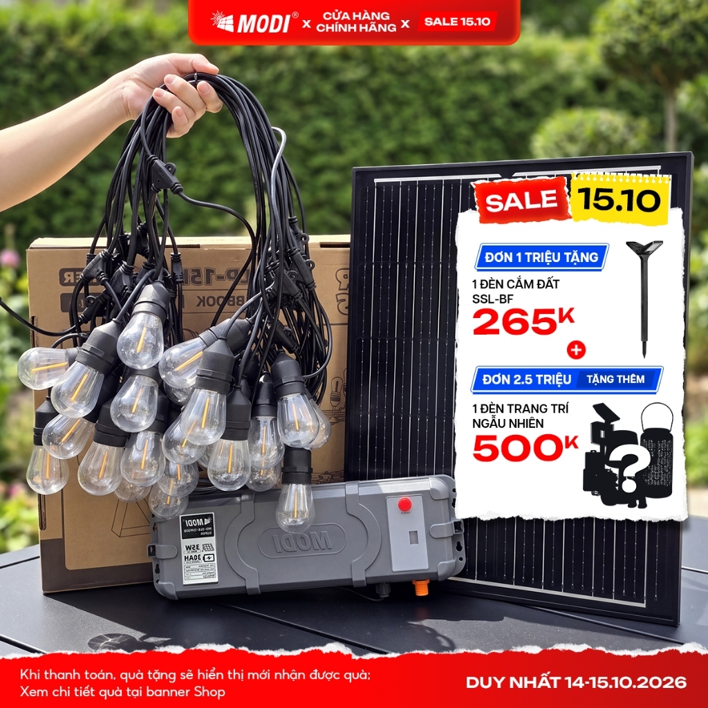 Đèn Dây Trang Trí Ngoài Trời MODI SOLAR, Đèn Led Trang Trí Năng Lượng Mặt Trời Kháng Nước IP65