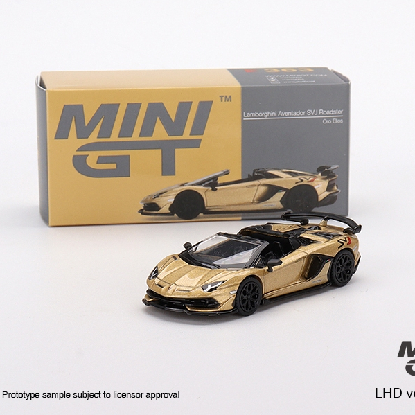 Xe mô hình MINI GT 363 Lamborghini Aventador SVJ Roadster 1:64 màu vàng Oro Elios (siêu hiếm)