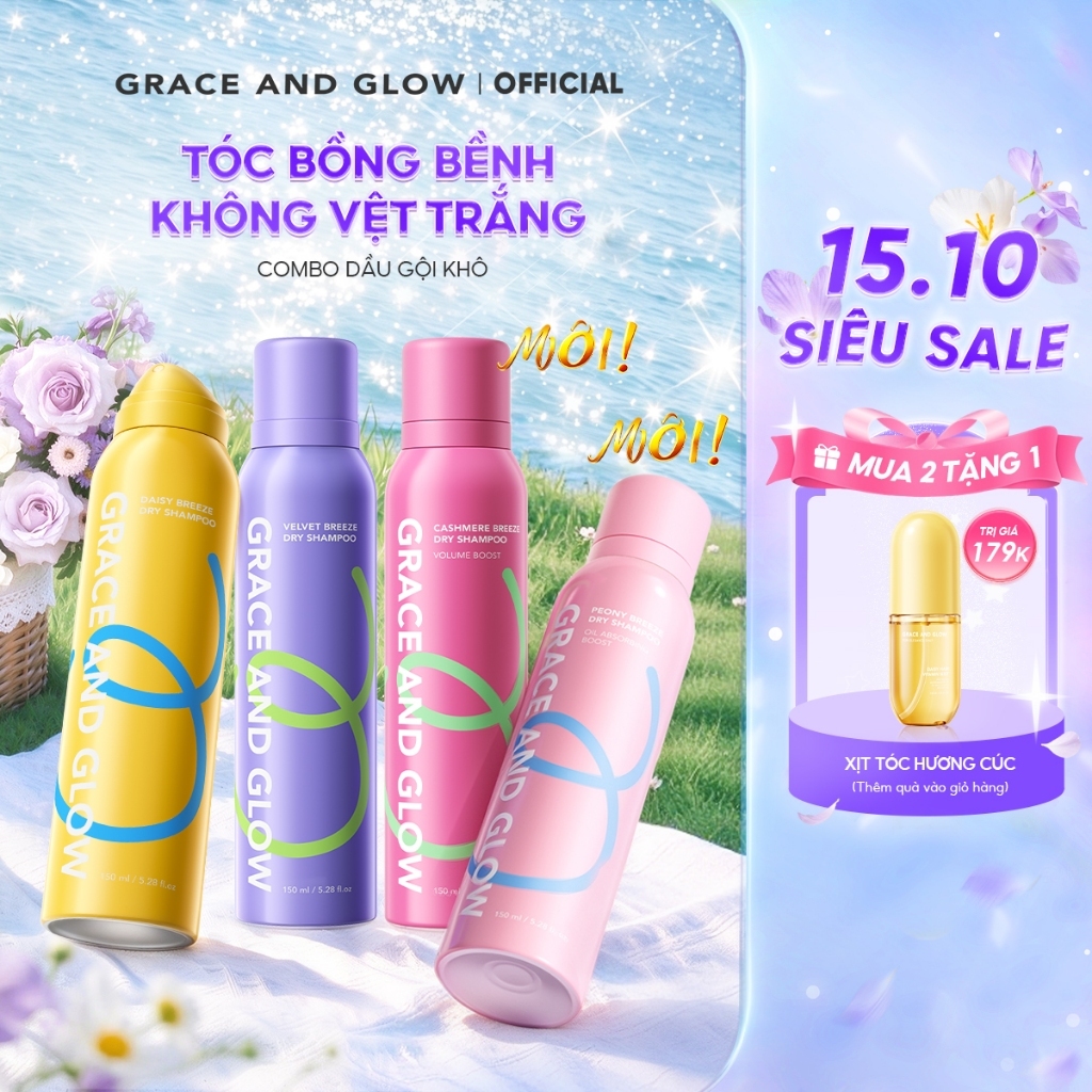 Dầu gội khô phồng tóc Grace and Glow 10s kiềm dầu lâu bết giúp giải cứu tóc bết lưu 150ml