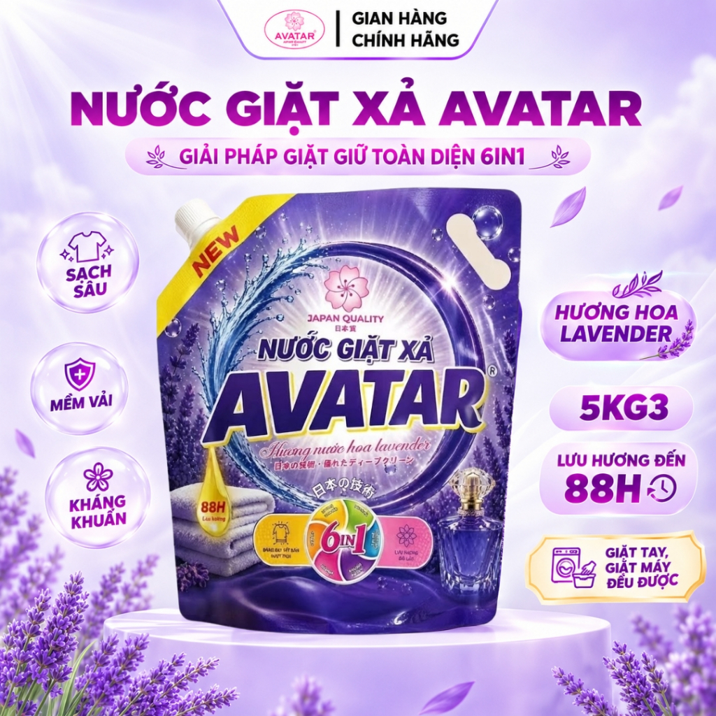 [CÓ PHIÊN BẢN TRẢI NGHIỆM] Nước Giặt Xả AVATAR Hương Hoa Lavender Lưu Hương Lâu Sạch Sâu Mềm Vải Dịu